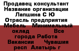 Продавец-консультант › Название организации ­ Лапшина С.Ю. › Отрасль предприятия ­ Мебель › Минимальный оклад ­ 45 000 - Все города Работа » Вакансии   . Чувашия респ.,Алатырь г.